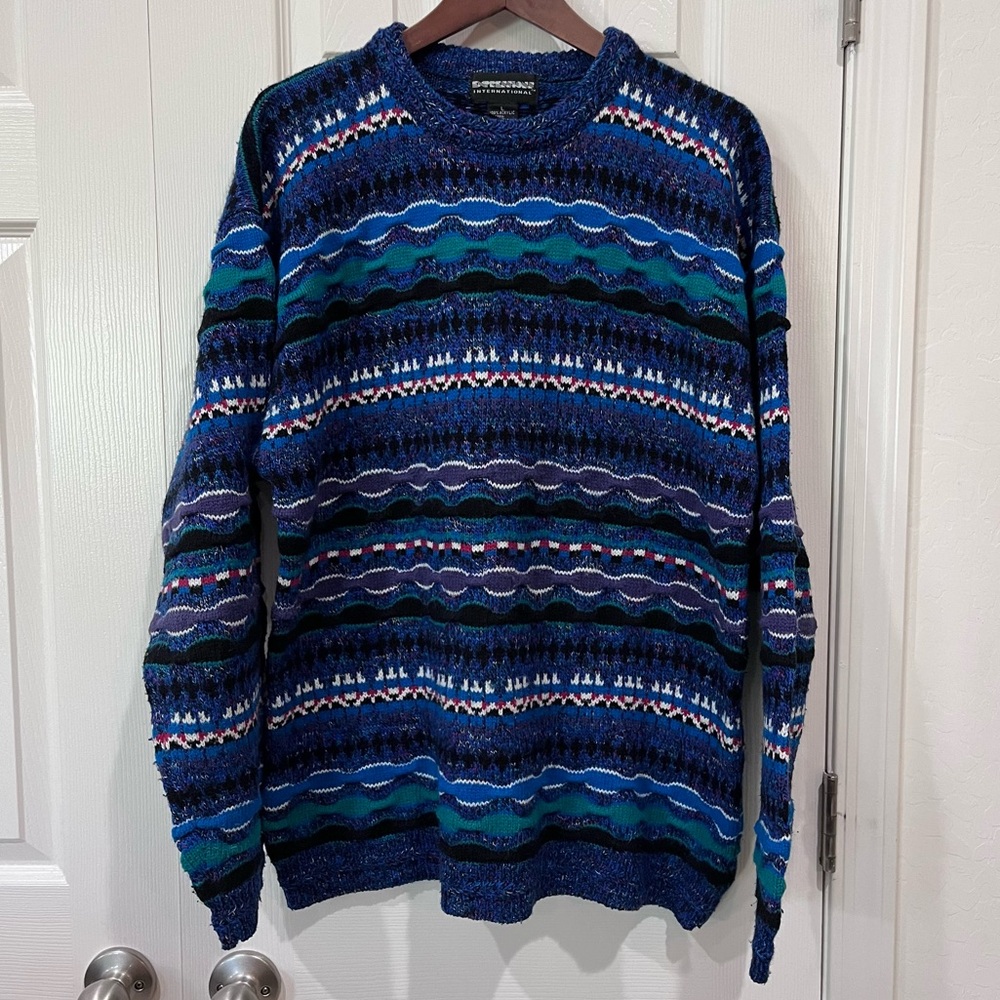 Vintage Expressions International Textured Knit Sweater Blue Size Large